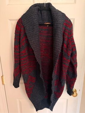 Hive & Honey Red and Navy Open-Front Shawl Collar Cardigan